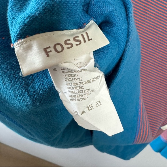 Fossil Stripe Crewneck Sweatshirt Cotton Blue Orange Large - Picture 4 of 4